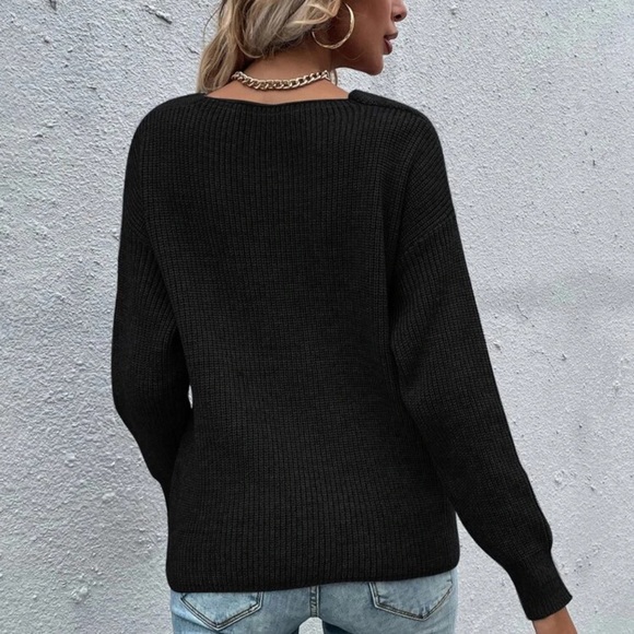 Tan faux wrap Boho knit sweater surplice - Picture 10 of 11